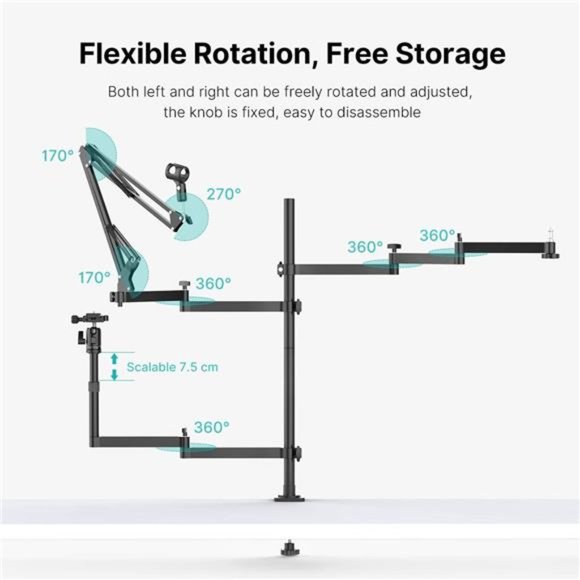 Live Broadcast Boom Arm,  Flexible Desk Mount Camera Arm Clamp Webcam Stand - Picture 4 of 6